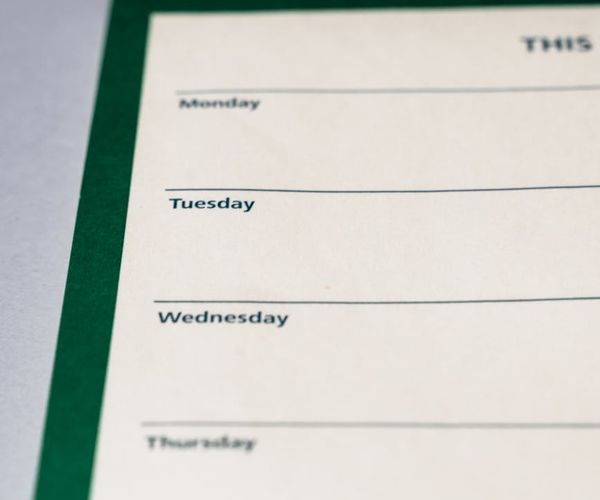 Calendar with marked days showing a consistent routine.